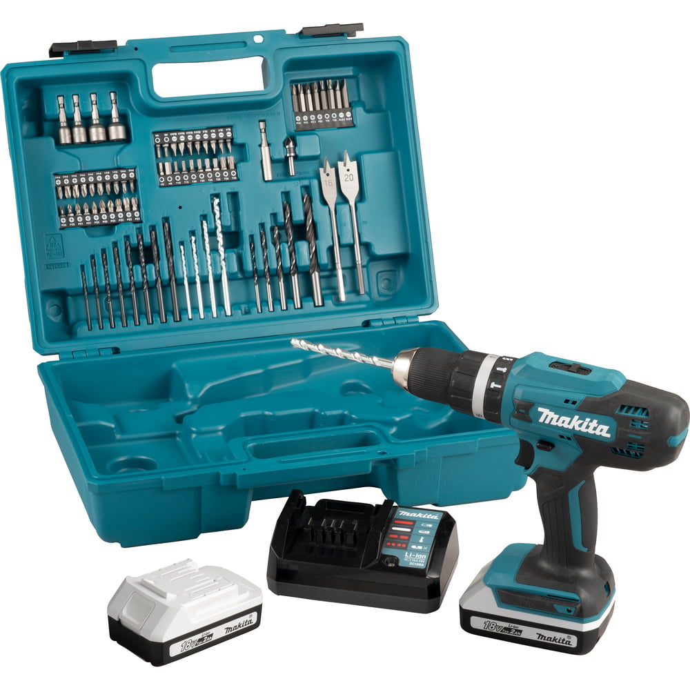 Perceuse-visseuse &agrave; percussion 18 V Li-Ion 2 Ah &Oslash; 13 mm ( kit d'accessoires) MAKITA - HP488DAEX1