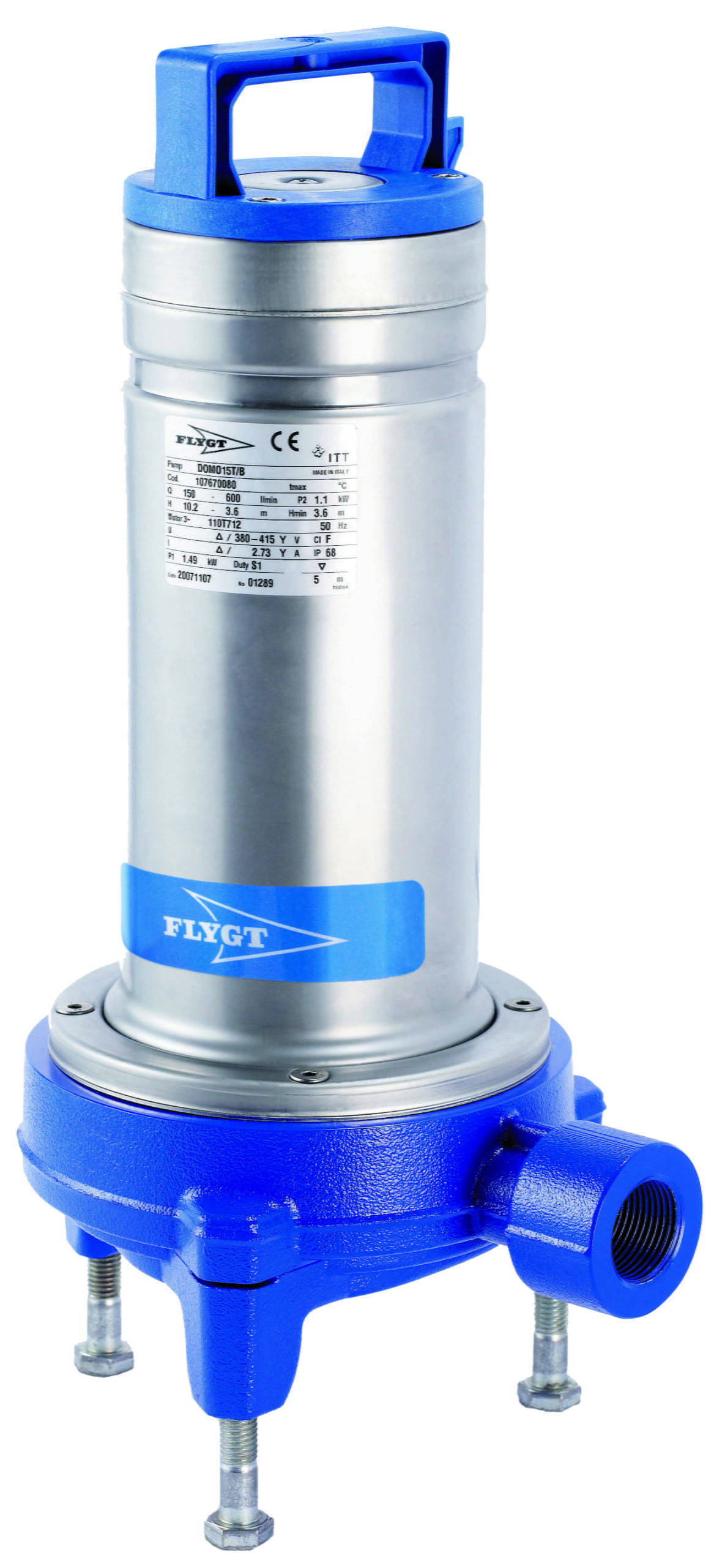 Pompe de relevage eaux charg&eacute;es en inox FLYGT (XYLEM) - DELINOX GRINDER - 25&nbsp;m - 8&nbsp;m&sup3;/h - 1" (25 mm)
