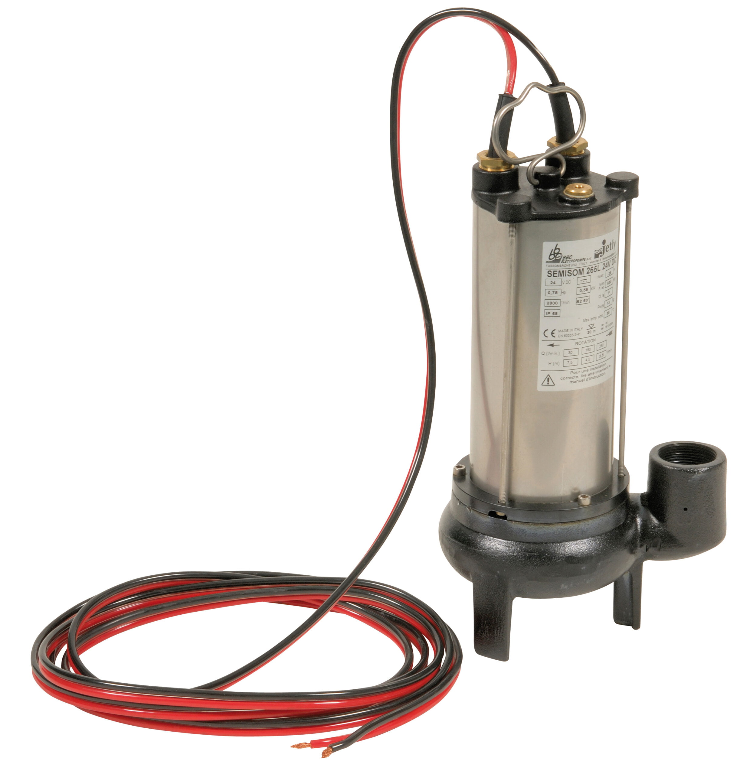 Pompe de relevage eaux us&eacute;es en inox JETLY - SEMISOM DC 24 V - 11.5&nbsp;m - 15&nbsp;m&sup3;/h - 1" 1/2 (40 mm)