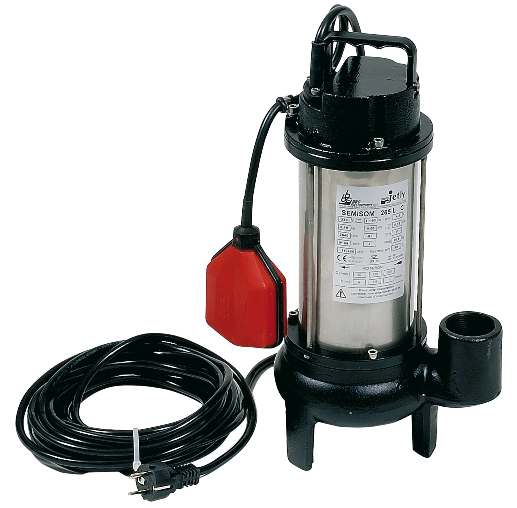 Pompe de relevage eaux charg&eacute;es en inox JETLY - SEMISOM 265 - 8&nbsp;m - 19&nbsp;m&sup3;/h - 1" 1/2 (40 mm)