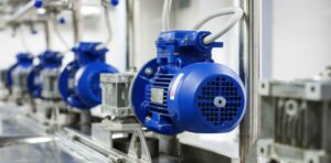 Série de moteurs électriques bleus dans une usine